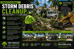 Professional Storm Debris Clean up For Storms Hurricanes Top Notch Tree Trimming Services Serving South Florida, Broward, Miami-Dade and Palm Beach Counties